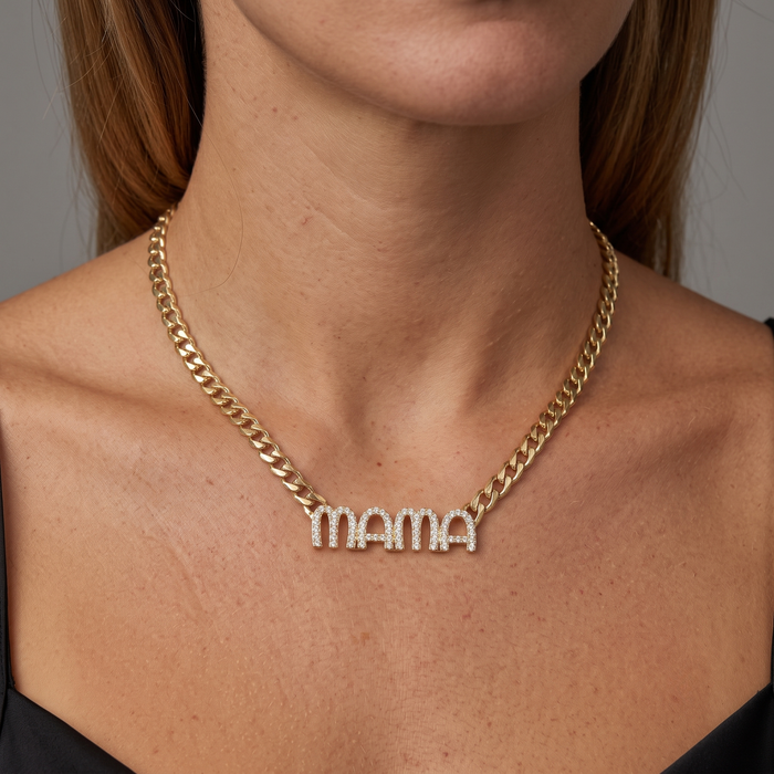 Diamond Charmers Chain Letter Mama Necklace in 14K Gold