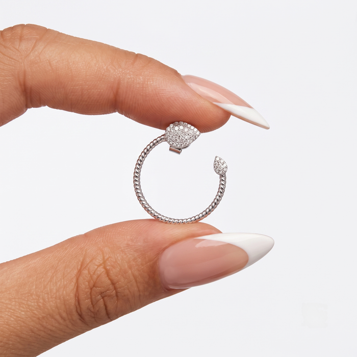 Pave Diamond Twisted Open Hoop Earrings in 14K White Gold