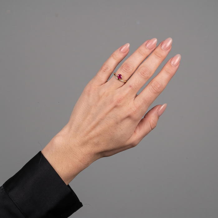 Pear Ruby Open 14K Gold Band Ring