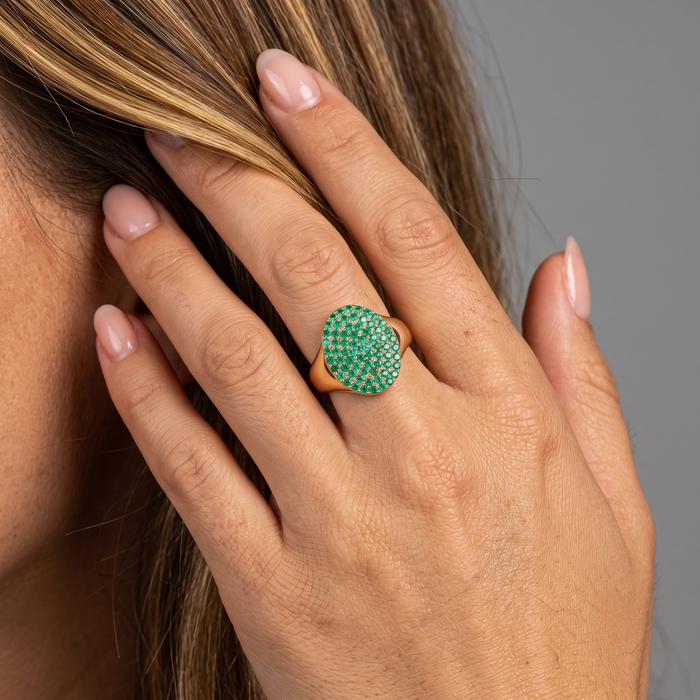 Emerald Pave Oval 14K Gold Ring