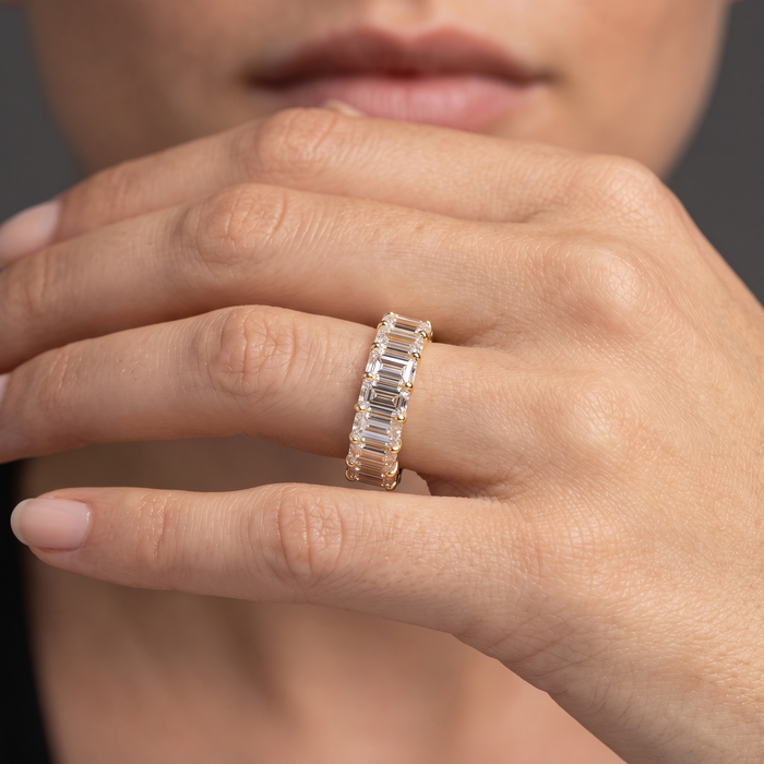 Three Carat Emerald Cut Eternity Band Ring in 14K Gold