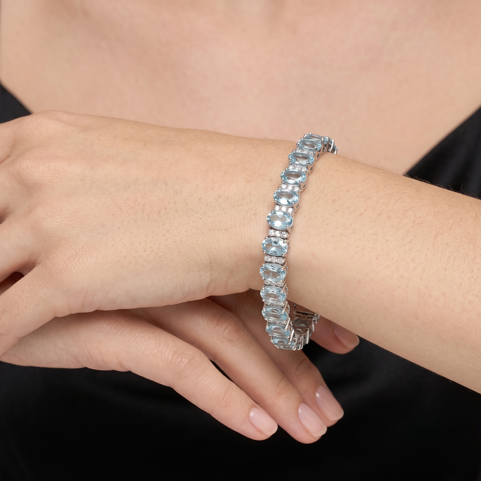 Aquamarine 14K White Gold Tennis Bracelet
