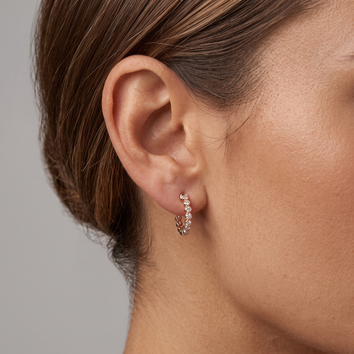 Bubble Bezel Diamond Huggie Hoop Earrings in 14K Yellow Gold