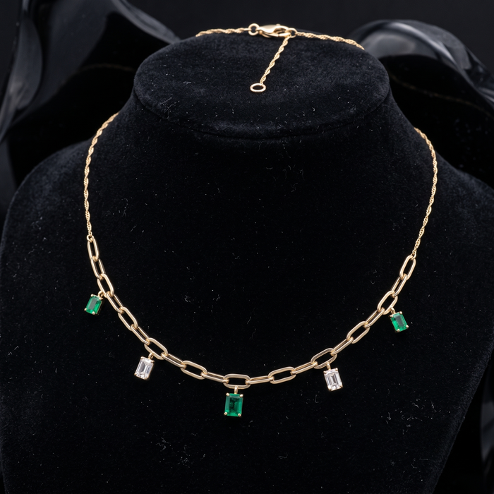 Exquisite Diamond Charm Station Necklace in 14K Yellow Gold