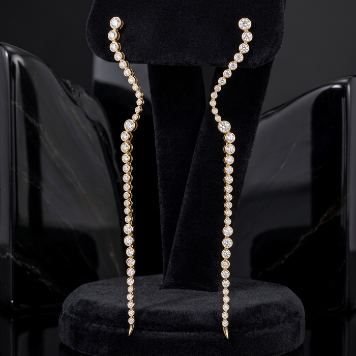 Longevity Round Diamond 14K (or 18k upon request) Yellow Gold Drop Earrings
