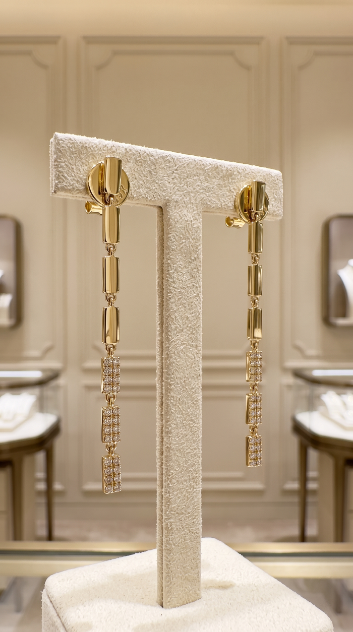 Linear Luxe 14K (or 18k upon request) Yellow Gold Diamond Drop Earrings