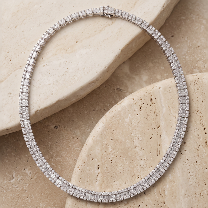 White Baguette 308 Round Diamonds Necklace in 18K Gold