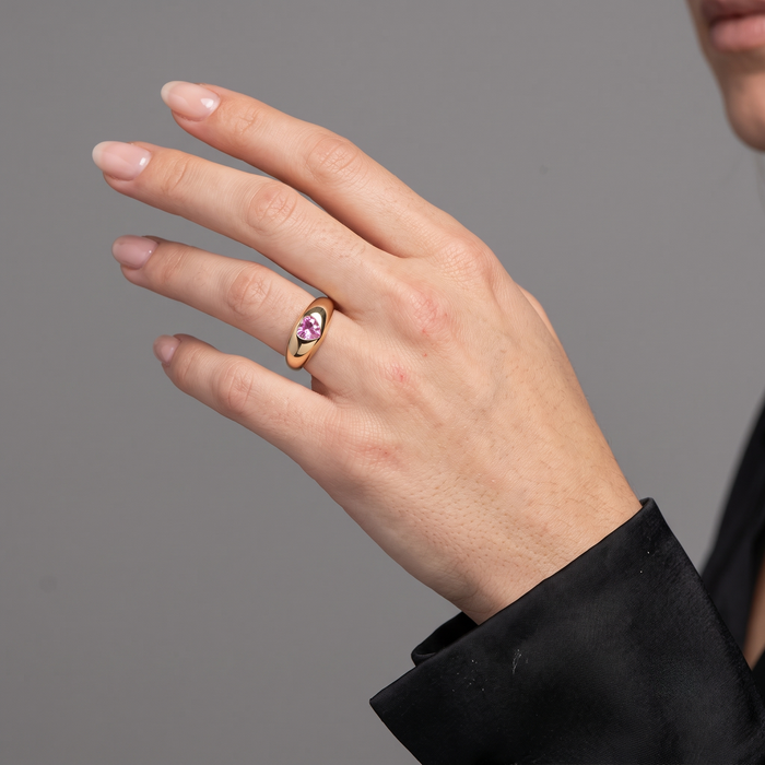 Heart-Cut Pink Sapphire 14K Yellow Gold Band Ring