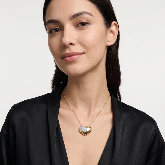 Flash Heart Pendant Diamond Necklace in 14K Yellow Gold
