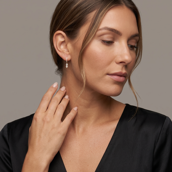 Duo Drop Diamond Huggie Earrings in 14K Yellow Gold