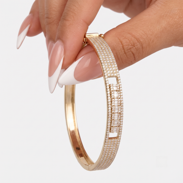 Boho Vintage Diamond Bangle Bracelet in 14K Yellow Gold