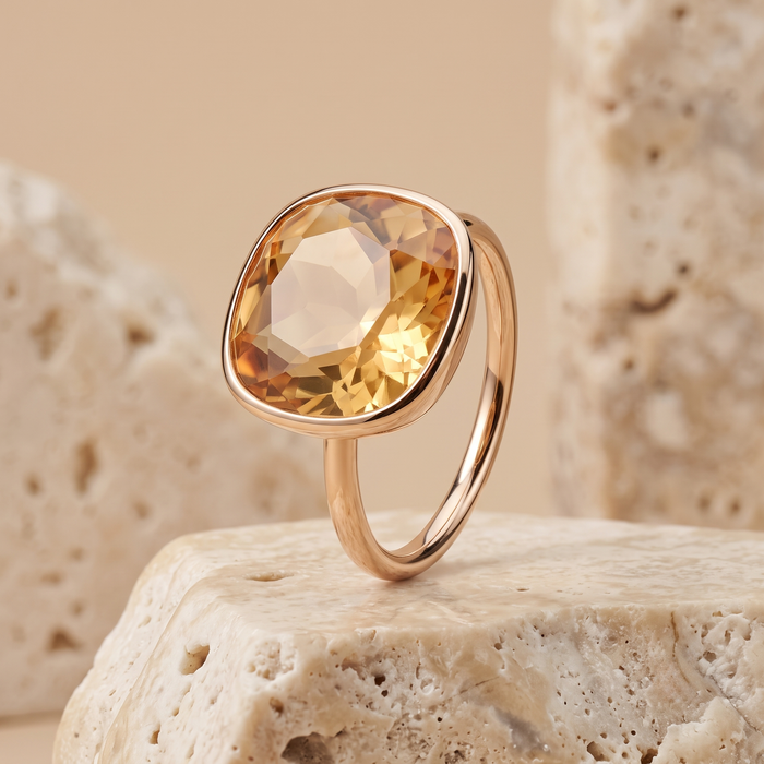 Citrine Cushion Cut 14K Gold Ring