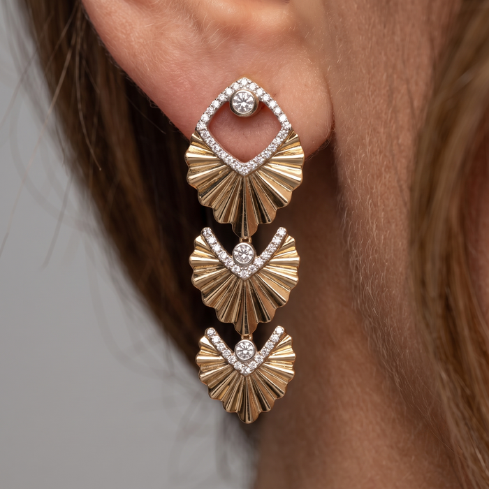 Radiant Cascade Diamond Statement Earrings in 14K Yellow Gold