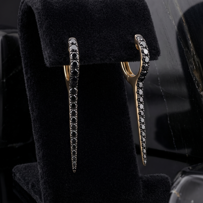 40 Diamond Black Rhodium 14K (or 18k upon request) Yellow Gold Drop Earrings