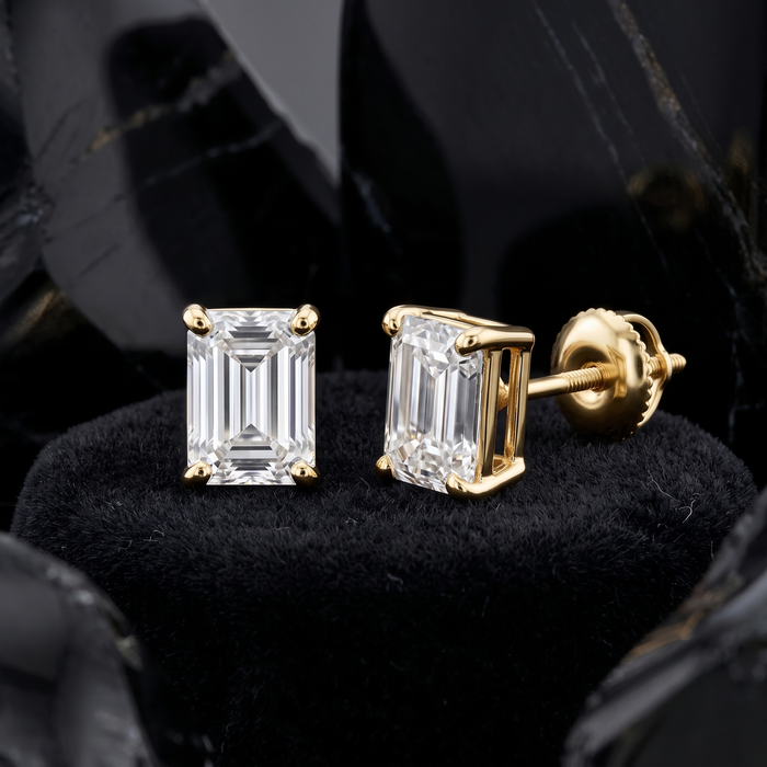 Four Prong Screw Back Setting Diamond Earrings in 14K Gold