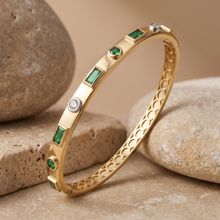 Jade Eclipse Emerald Cut Bracelet in 14K Yellow Gold