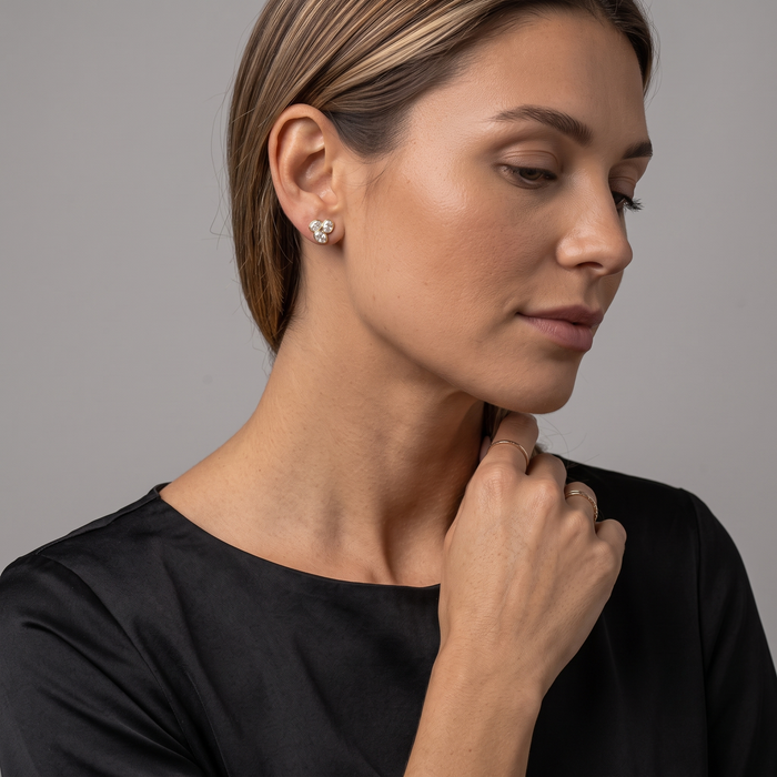 Triple Oval Cluster Stud Earrings in 18K Yellow Gold
