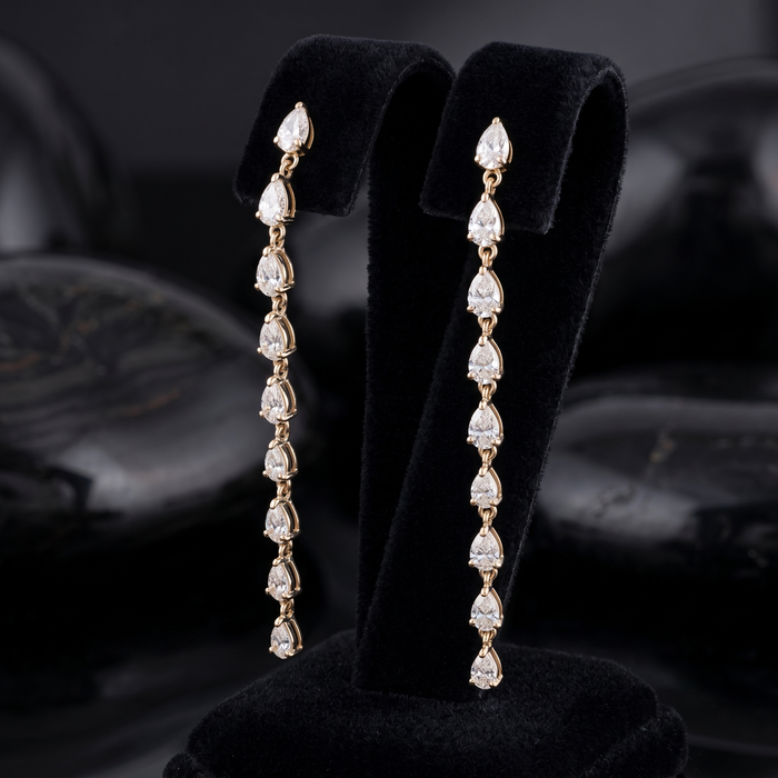 Pear Cut Linear Drop Earrings in 14K Yellow Gold