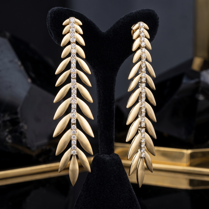 Leaf Shape Halo Huggie Earrings in 14K Yellow Gold