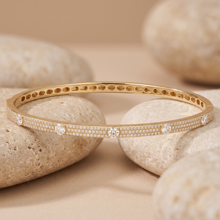 Regal Round Diamond Bangle Bracelet in 14K Yellow Gold