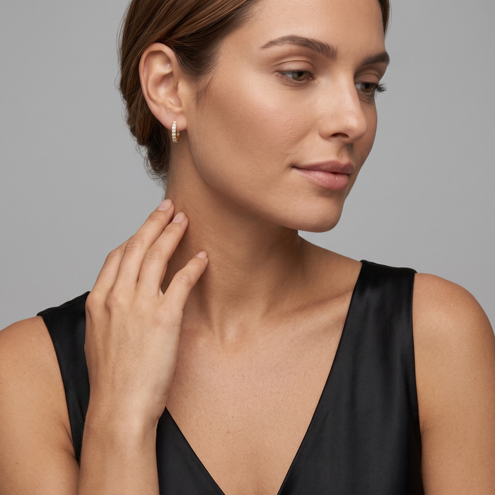 Baguette Round Diamond Hoop Earrings in 18K Gold