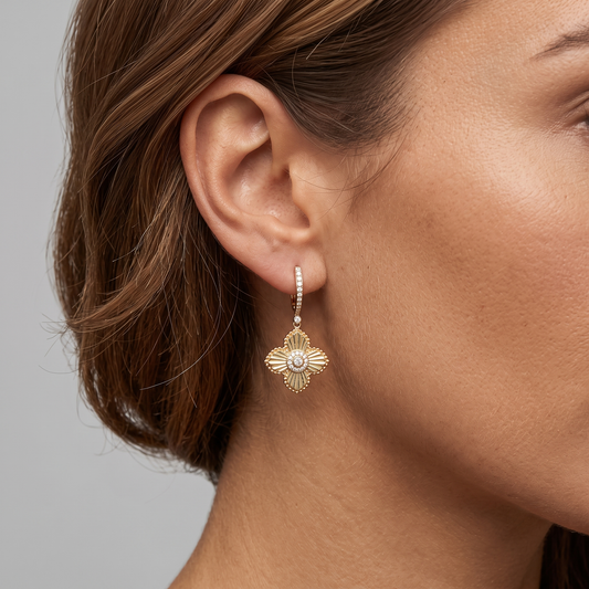 Radiant Clover 14K (or 18k upon request) Yellow Gold Diamond Drop Earrings