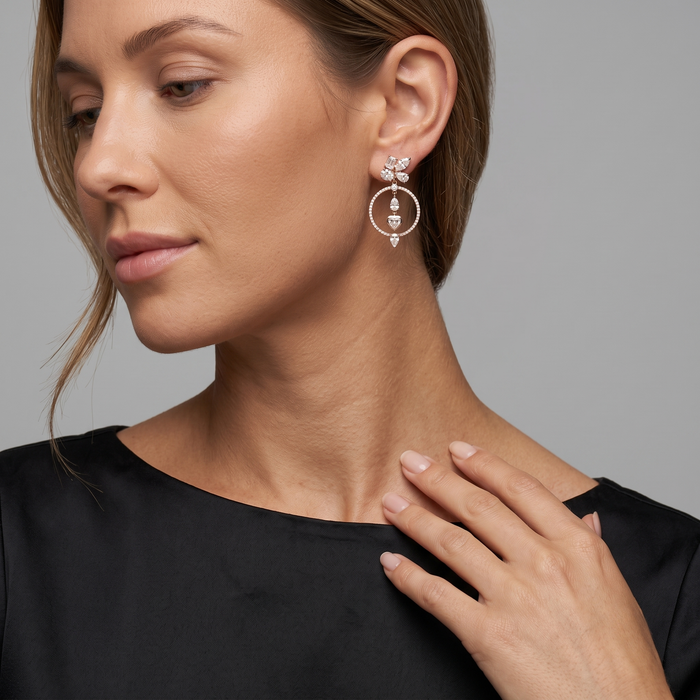Multi Shape Diamond Heart Circle Drop Earrings in 14K Yellow Gold