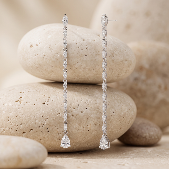 Pear Shape Diamond Drop Earrings in 14K White Gold