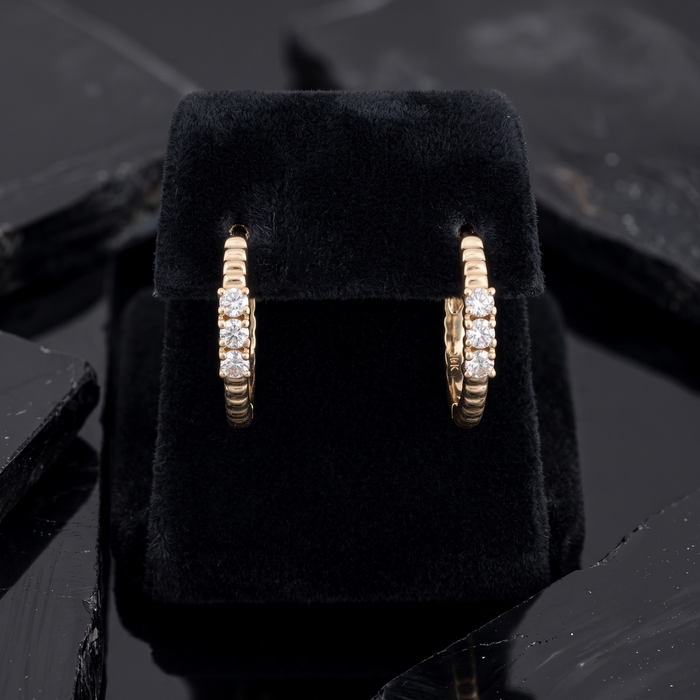 Trio Whisper Diamond Huggie Hoop Earrings in 14K Yellow Gold