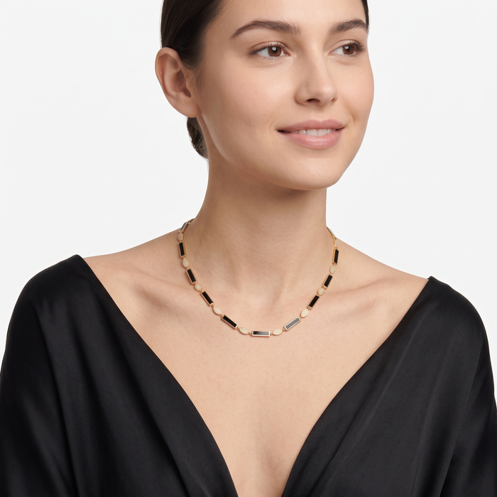 Diamond Malachite Station Necklace in 14K Yellow Gold