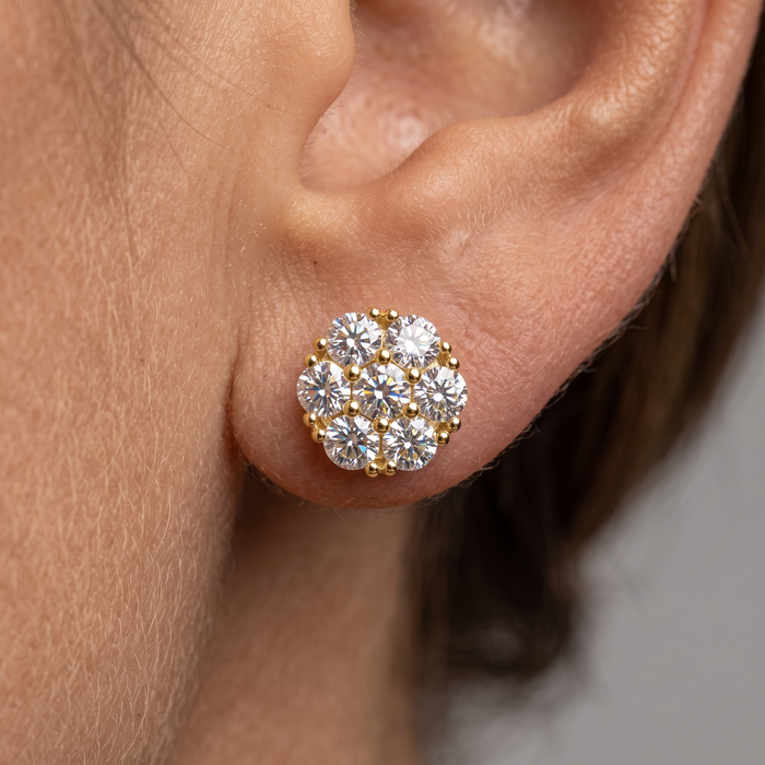 Diamond Flower Cluster Push Back Earrings in 14K Yellow Gold