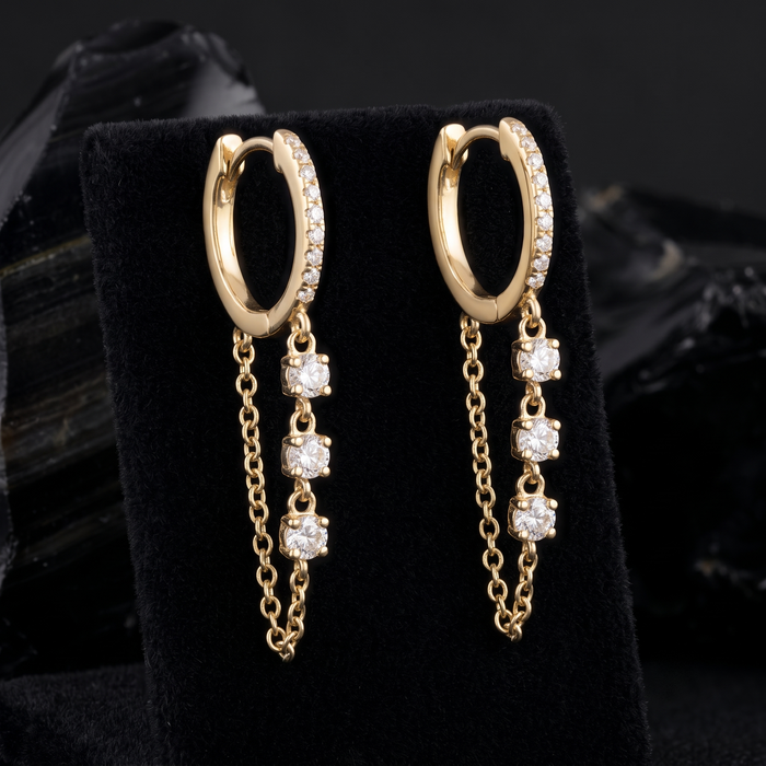Lustre Flow Diamond Dangle Hoop Earrings in 14K Yellow Gold
