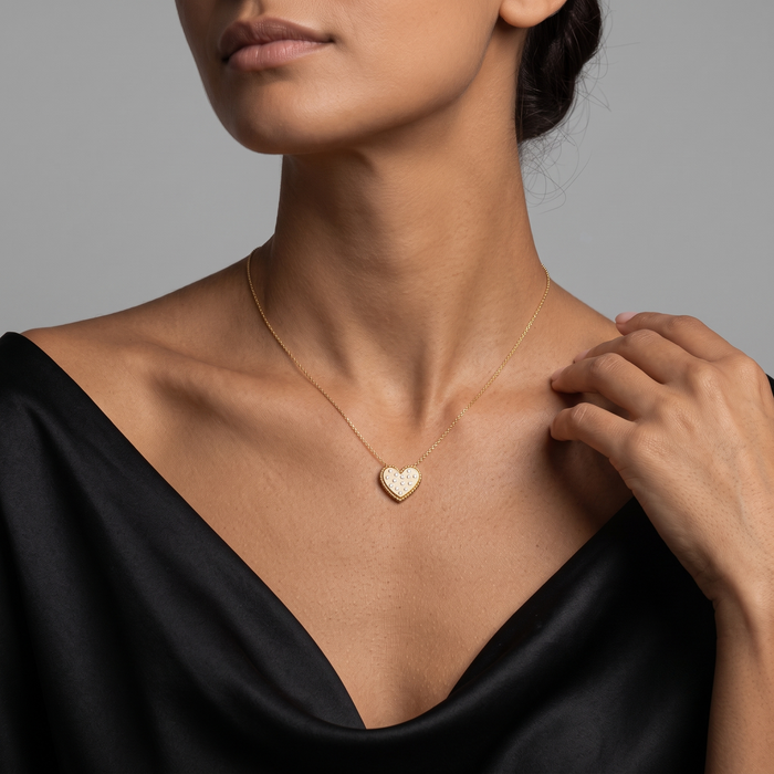Green Diamond Heart Necklace in 14K Yellow Gold