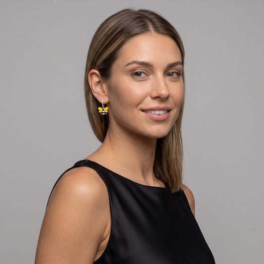 Enamel Bee Dangle Earrings in 14K Yellow Gold