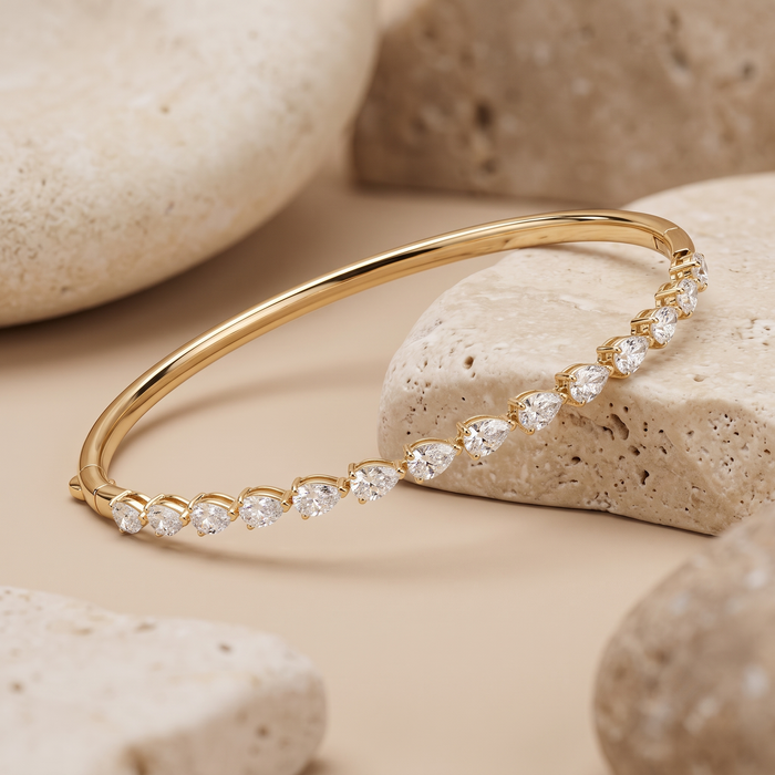 Halo Bare Diamond Bangle Bracelet in 14K Yellow Gold