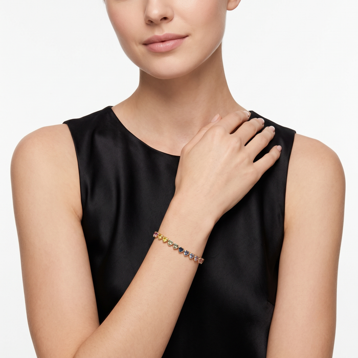 Heart-Shaped Rainbow Gemstone 14K Yellow Gold Bracelet