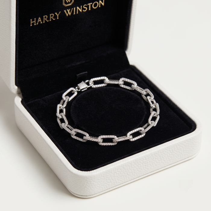 Elongated Pave Link Bracelet in 14K White Gold