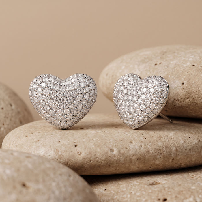 Heart Delicate Diamond Stud Earrings in 14K Yellow Gold
