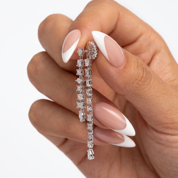 Multi Cut Diamond Drop Chandelier Earrings in 18K White Gold