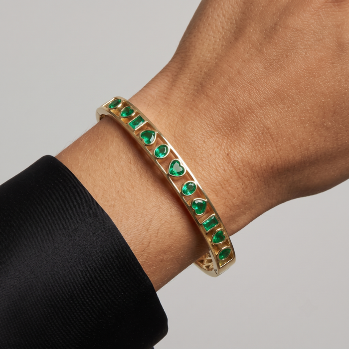 Brilliant Gemstones Bangle Bracelet in 14K Yellow Gold