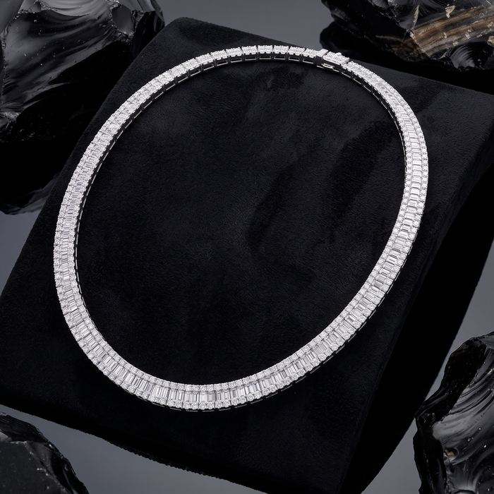 White Baguette 308 Round Diamonds Necklace in 18K Gold