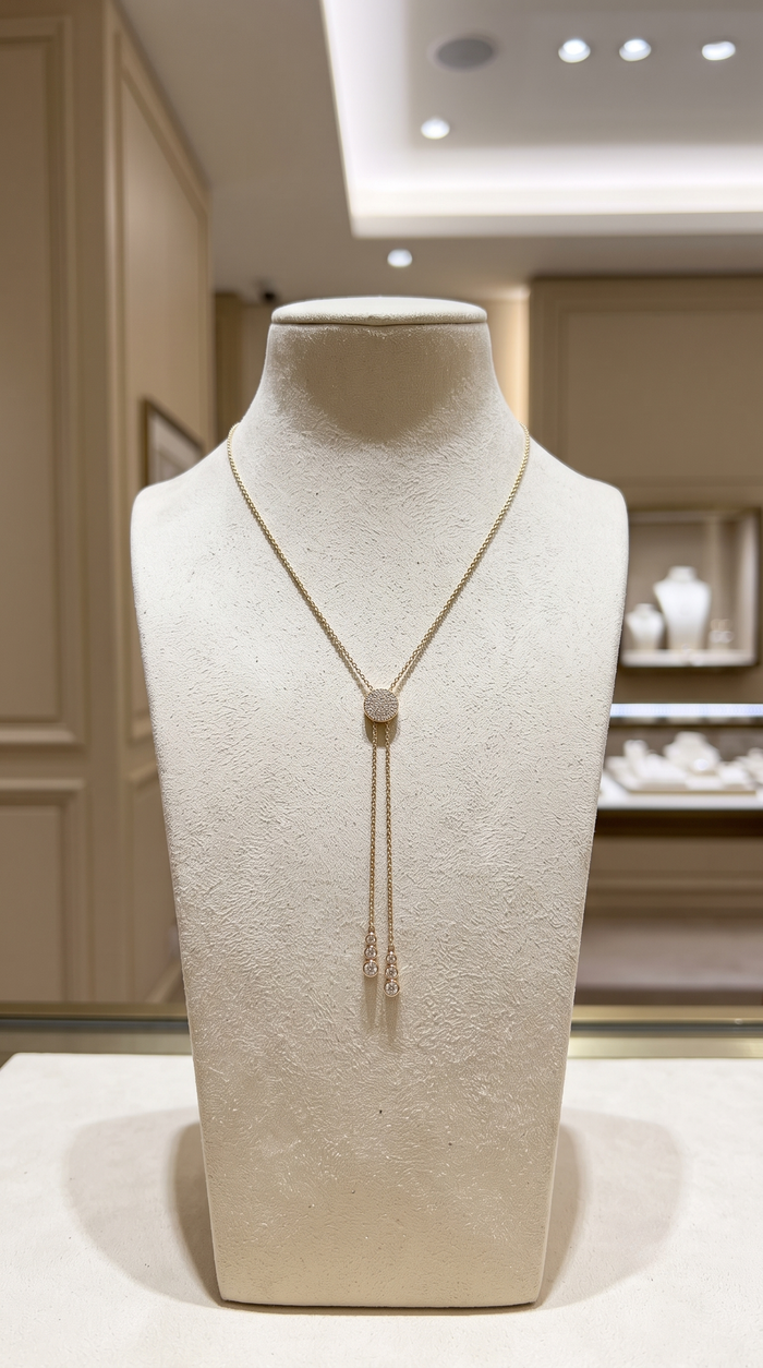 Diamond Arc Lariat Necklace in 14K Yellow Gold