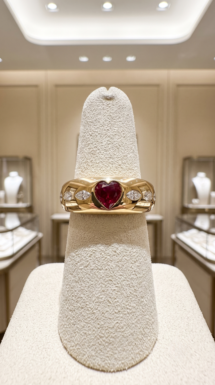 Ruby Heart 14K Marquise Diamond Band Ring