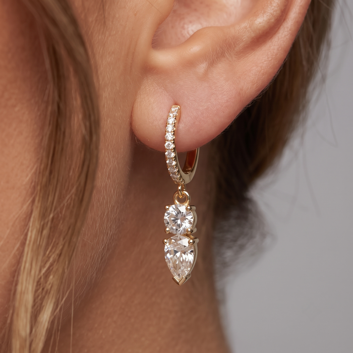 Duo Drop Diamond Huggie Earrings in 14K Yellow Gold