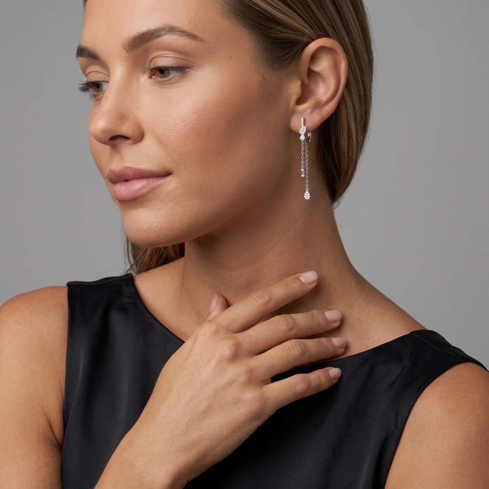 Cascade Charm Diamond Dangle Chain Earrings in 14K White Gold