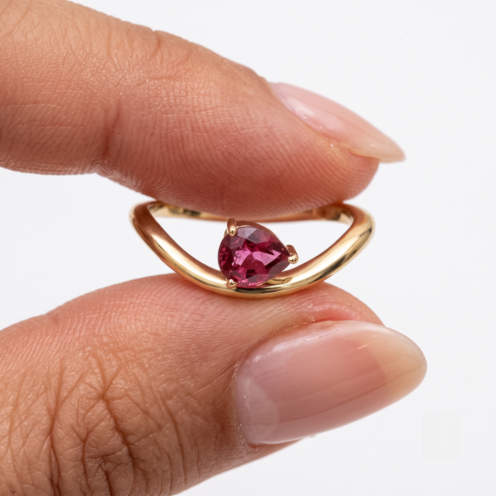 Pear Ruby Open 14K Gold Band Ring