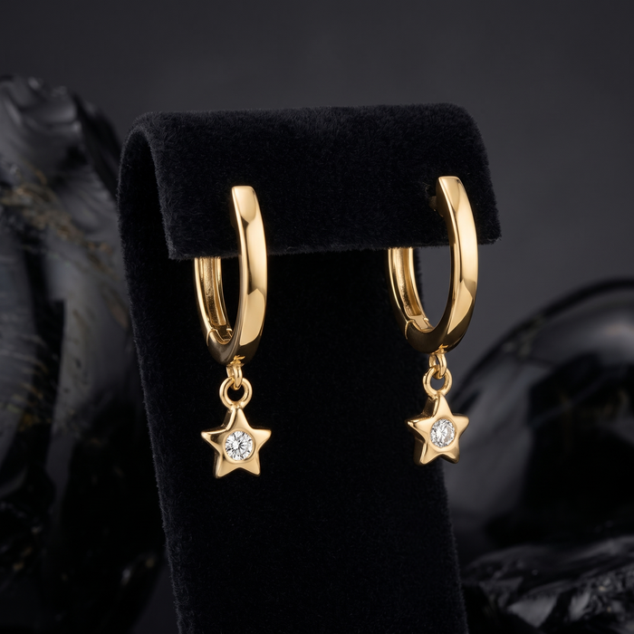 Round Diamond Huggie Earrings in 14K Yellow Gold