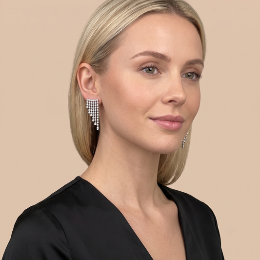 Multi Row White Sqaue 14K Diamond Dangling Earrings