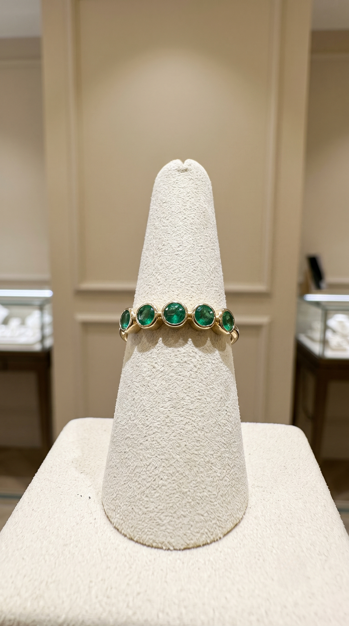 Emerald Round Green 14K Gold Stacking Ring
