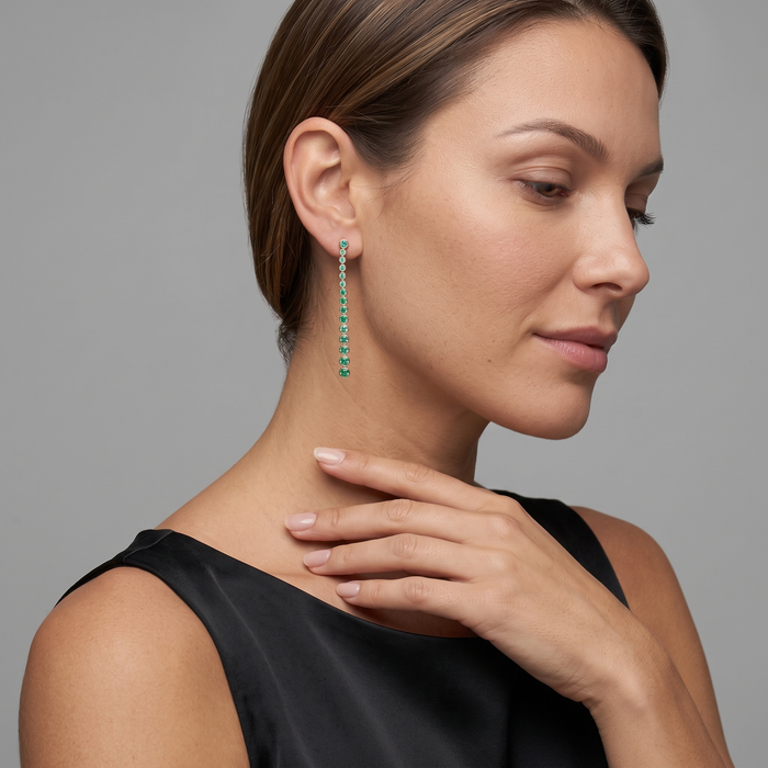 Green Emerald 14K Yellow Long Drop Earrings